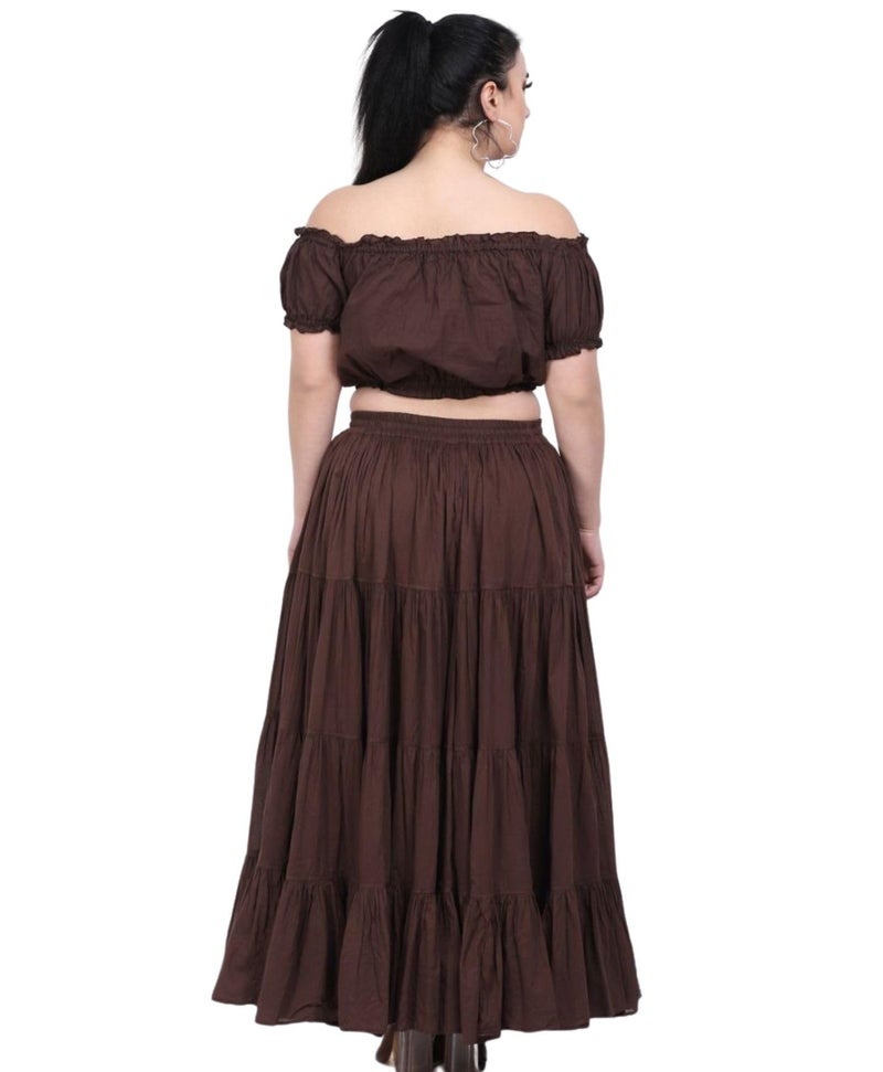 WevezÂ® Women's Plus Size Gypsy 25 Yard Long Flowy Solid Color Renaissance fair Skirt, Coffee - Image 3